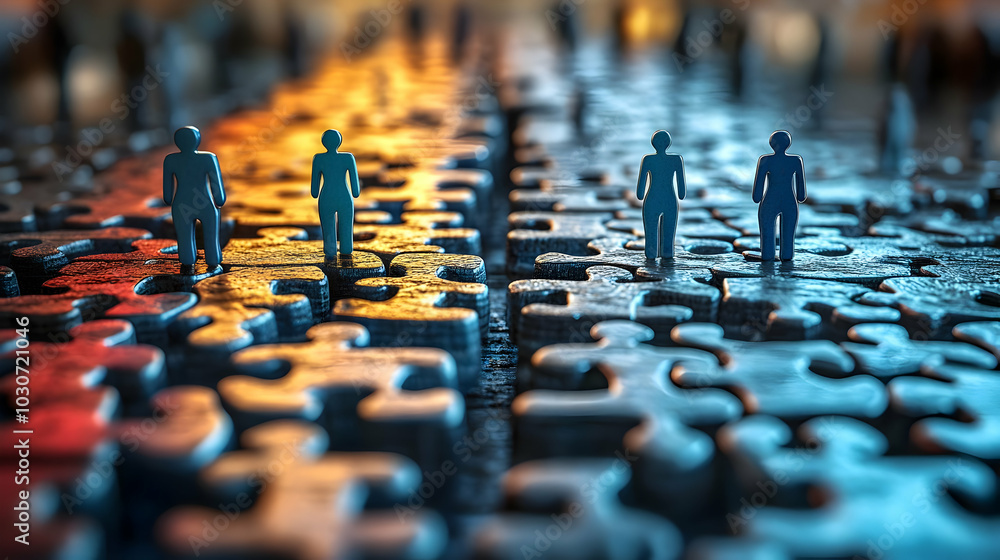Poster puzzle pieces with figures representing collaboration and connection.