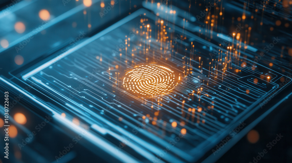 Aufkleber glowing fingerprint scanner on futuristic device showcases advanced technology and security features