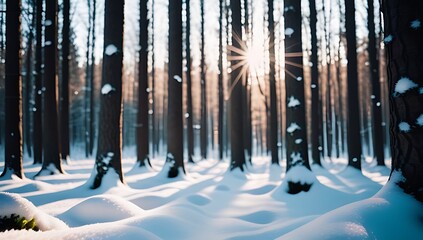 beautiful snowy forest scene abstract shiny light background