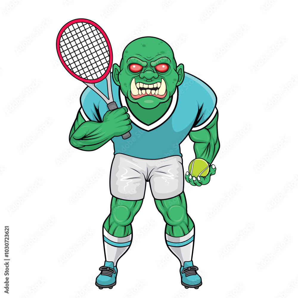 Sticker tennis ball mascot goblin vector illustration tennis ball player design