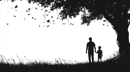 Silhouette of Father and Child Under Tree
