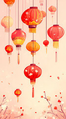 Lanterns and Plants, Chinese New Year Theme Graphic Illustration
