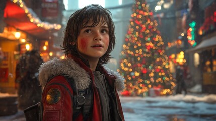 Obraz premium Young Boy in Christmas Market