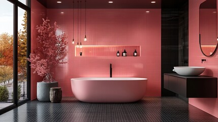 Modern Bathroom with Pink Tile
