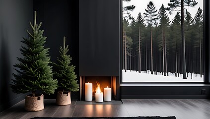dark moody winter decor features beautiful pine tree natural forest backdrop seasonal quotes cozy holiday ambiance