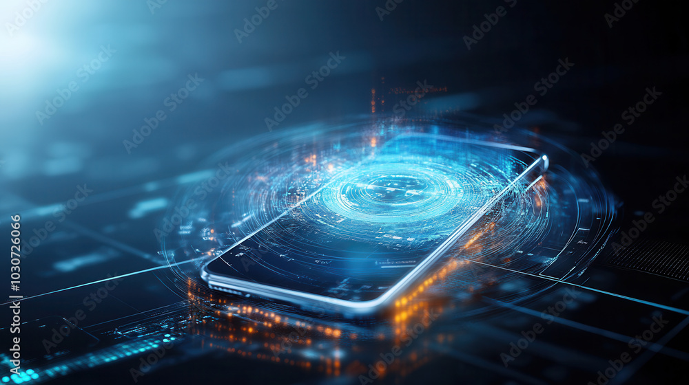 Poster smartphone with glowing layers of security shield, showcasing advanced technology and digital protec