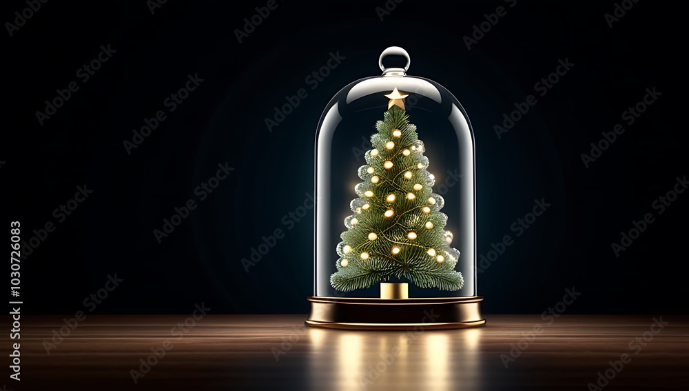 Poster elegant christmas tree shines bright inside glass jar amidst bokeh lights empty copy space simple da