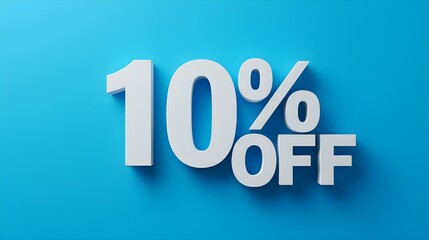White '10% OFF' Promotional Sign on a Blue Background with Copy Space