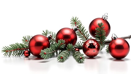 fir branches red balls watercolor art isolated white surface festive holiday feel