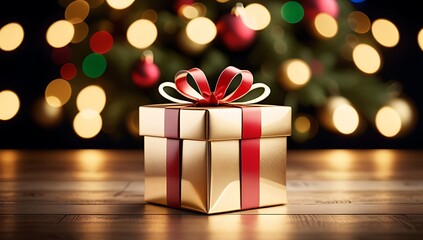 shiny light gift box creates abstract bokeh defocused colors surrounding central christmas present opening moment