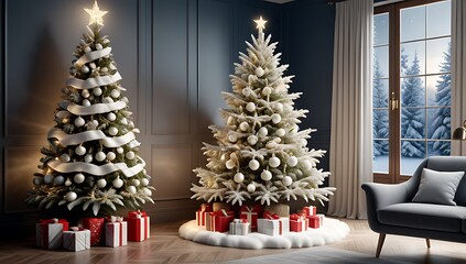 snowy christmas tree illustrations northern european style adorn homes festive winter season