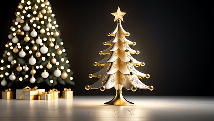 white christmas tree stars shine brightly gold ornaments hang around delicate edges perfectly display