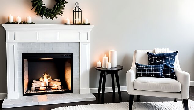 winter decorations include fireplace stars sled festive items like stockings ornaments cozy holiday display