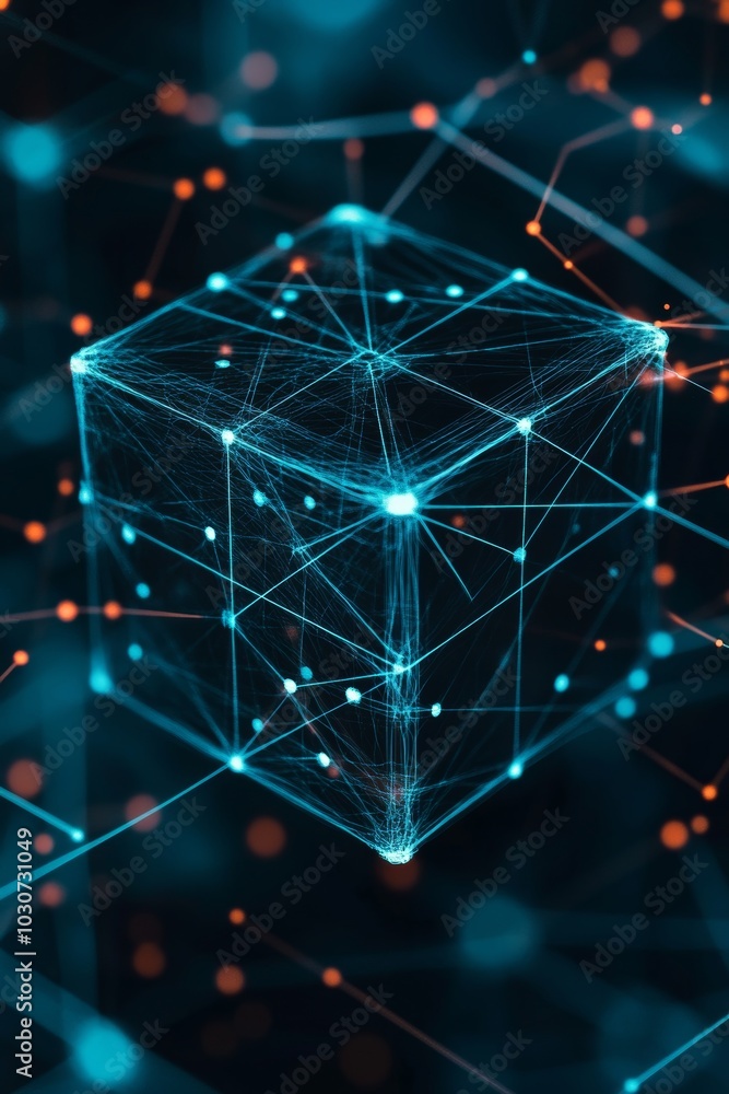 Poster Abstract Digital Cube Network with Connections, Technological Innovation and Futuristic Design