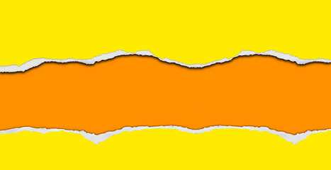 Ripped yellow paper on orange background
