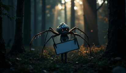 a spider figure with a sign that says  spider  on it.