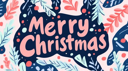 Fototapeta premium Celebrate the Season with Joy: Vibrant Merry Christmas Design Surrounded by Lively Leaves and Colorful Dots for Holiday Cheer.