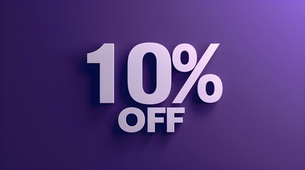 White '10% OFF' Promotional Sign on a Dark Purple Background with Copy Space