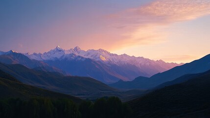 Obraz premium Majestic view of the Andes mountains at dawn with plenty of room for copy