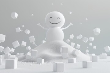 Obraz premium Smiling character on sugar hill with floating cubes