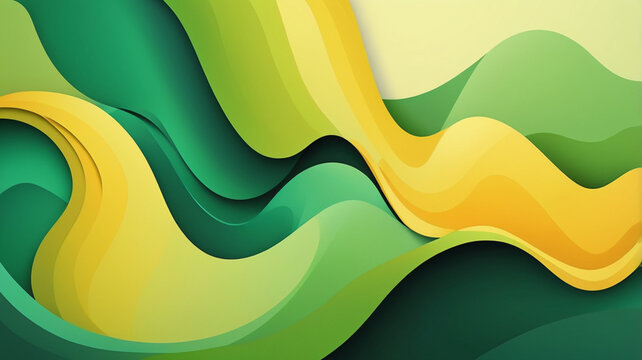 Elegant, flowing curves in pastel green and yellow intertwine, creating a dynamic background that suggests a playful and vibrant energy.

