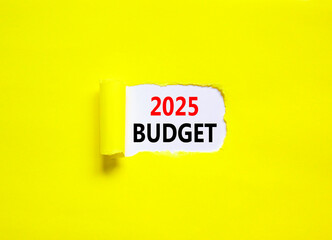 Planning 2025 budget new year symbol. Concept words 2025 Budget on beautiful white paper. Beautiful yellow paper background. Business 2025 budget new year concept. Copy space.