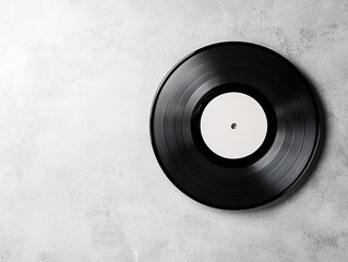Obraz premium Matte black vinyl record with no label, laying on a concrete surface, offering a raw, industrial feel for album artwork mockups
