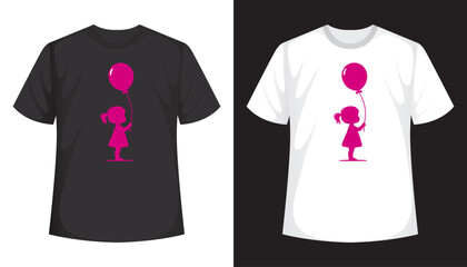 Cute girl standing alone with holding balloon t-shirt design