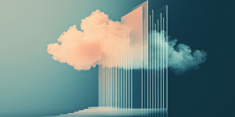 Abstract cloud formation behind glass structure.