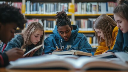 Group of Young Students Studying Together