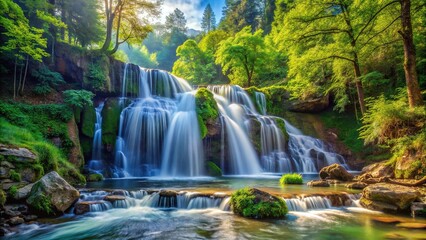 Obraz premium Forest waterfall among trees and rocks