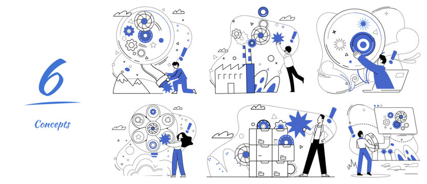 Operational efficiency vector illustration. Improvement is constant companion on journey towards operational efficiency and progress Tactical innovation is compass guiding ship business through water