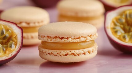 Passion Fruit Macarons on Pink Surface