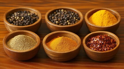 Popular African spices in small bowls arranged with room for text