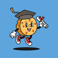 Cheese Graduation Retro Mascot Cartoon Vector Illustration