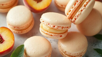 Fototapeta premium Fresh Peach Macarons with Juicy Fruit Slices