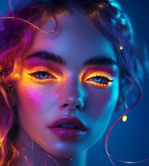 Obraz premium Realistic Portrait of a Young Woman with Vibrant Features for Art and Design Use