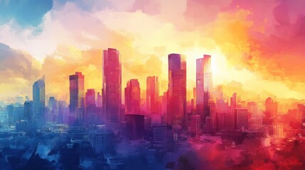 Vibrant Abstract Cityscape at Sunset