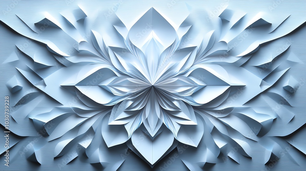Poster layered paper cut diamond pattern with symmetrical, repeating layers, creating a bold, modern design
