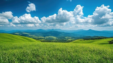 Scenic Mountain Landscape with Lush Green Fields