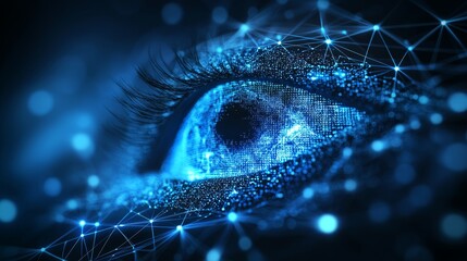 Human Eye with Digital Network and Glowing Particles, Concept of Vision, Technology, Future