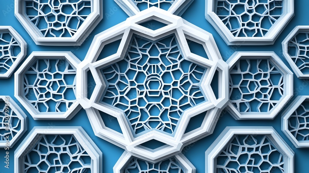 Poster symmetrical paper cut geometric hexagon pattern with intricate, repeating shapes, paper cut hexagon,