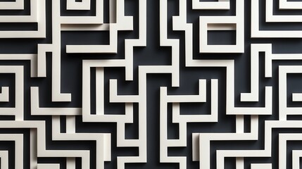 Symmetrical paper cut geometric maze pattern with repeating, mirrored paths for a modern and intricate design, paper cut maze, symmetrical geometric pattern
