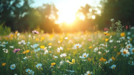 Fototapeta premium Sunlit Wildflower Meadow