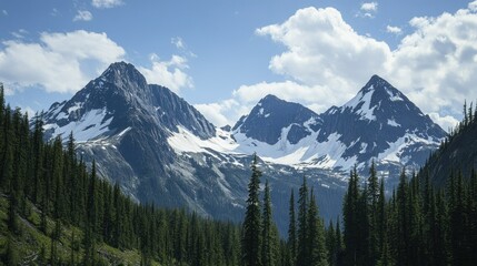 Obraz premium Snow-capped peaks in British Columbia, with a wide-open sky for copy