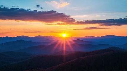 Obraz premium Sunset over the Appalachian Mountains, large open sky for text