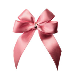Elegant pink satin bow with sparkling embellishment on white background. transparent