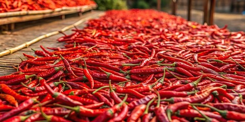 Fototapeta premium Indian spice drying on wooden bed