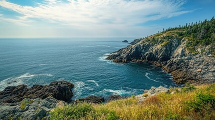 Fototapeta premium The rugged coastline of Maine with open sky for copy space