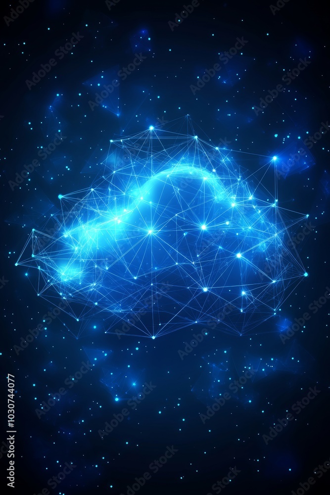Poster cloud computing concept, glowing plexus network of connections, abstract technology background